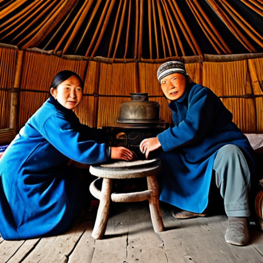 **

"A fully clothed Mongolian nomad family inside a traditional ger, safe for work, appropriate content. The ger is warmly lit with modest furniture, a wood-burning stove providing heat. Perfect anatomy, correct proportions, natural pose. Family-friendly scene, professional photography, high quality, detailed textures."

**
