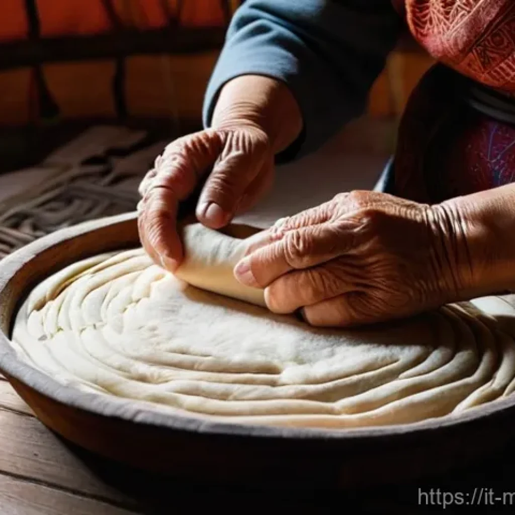 몽골 전통 음식 흐르흐 - **Prompt:** A close-up shot inside a traditional Mongolian yurt, featuring an elderly Mongolian woma...