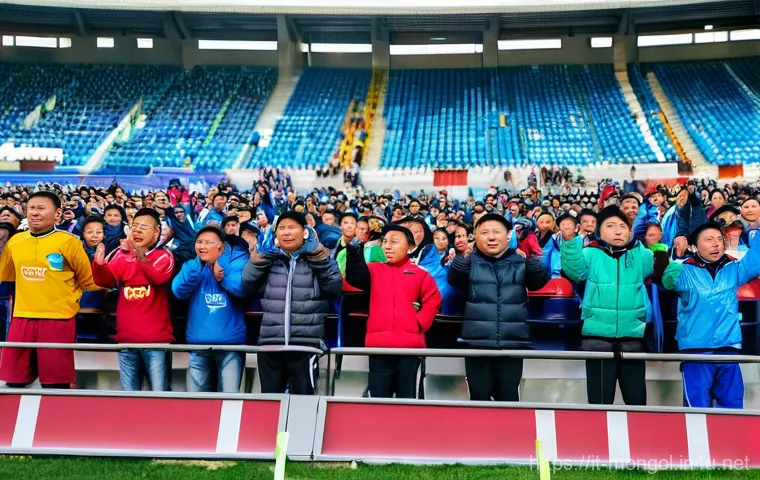 몽골의 주요 축구 경기 - **Prompt 1: Resilient Young Footballers in the Mongolian Winter.**
    A group of 3-4 Mongolian boys...