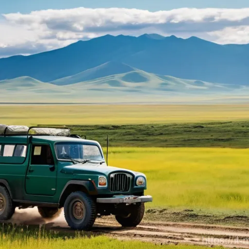 몽골의 주요 교통 시스템 - **Prompt 1: Rugged 4x4 Adventure in the Mongolian Steppe**
    "A sturdy, slightly dusty dark green ...