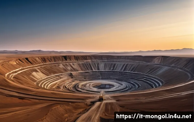 몽골 수출 주요 품목 - **Mining the Golden Steppe: Modernity and Resources**
    A grand, cinematic shot of a massive, mode...