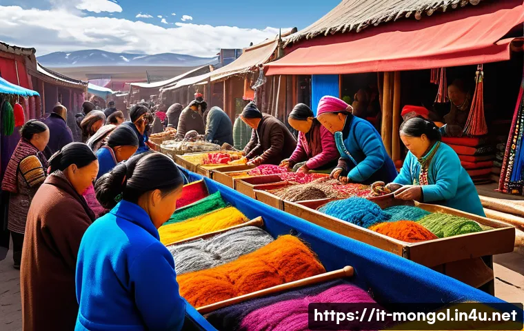 몽골 재래시장과 상인 문화 - A vibrant Mongolian traditional market scene during daytime, featuring warmly dressed female vendors...