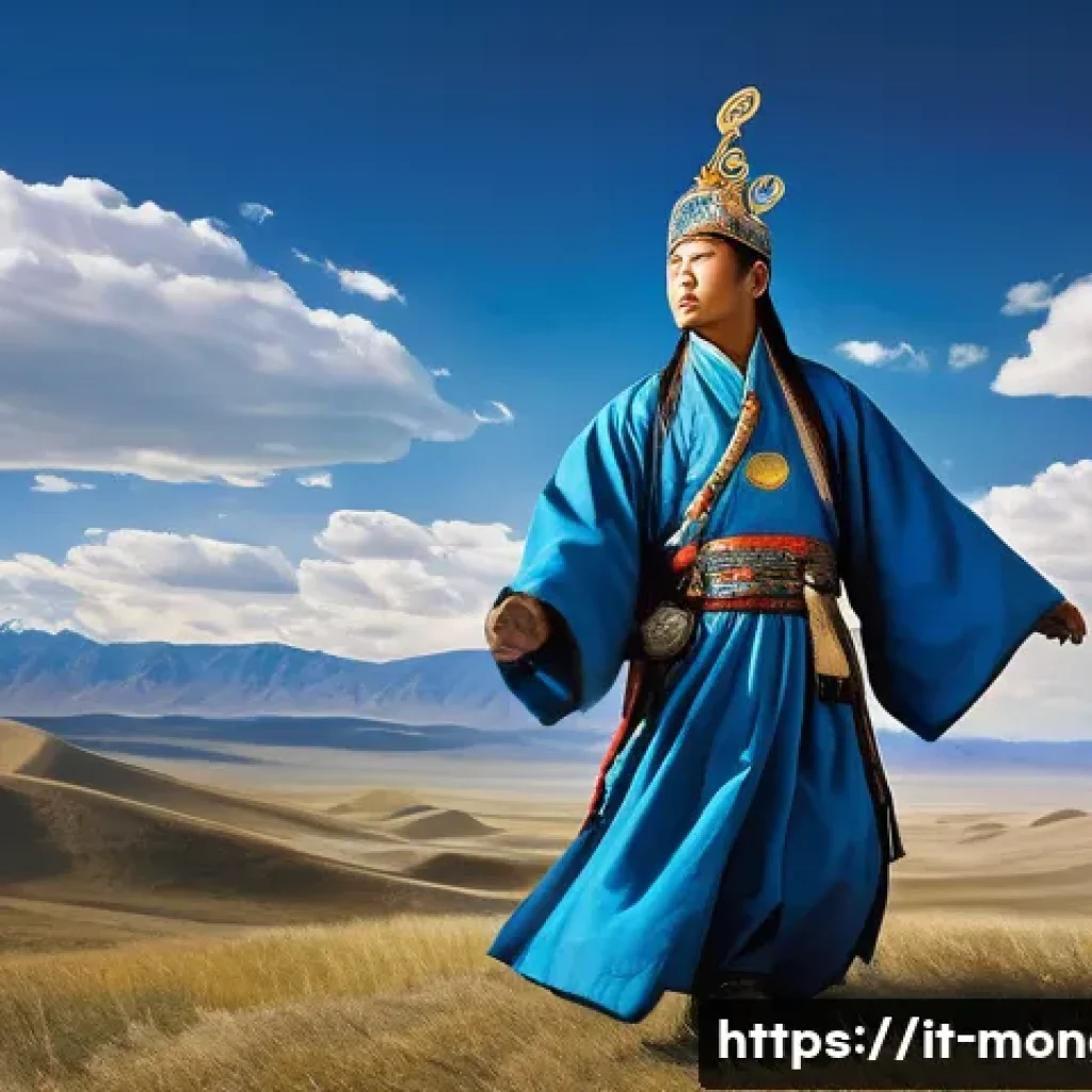 몽골의 독특한 전설과 신화 - A majestic depiction of Tengri, the Mongolian sky spirit, portrayed as a powerful and ethereal deity...