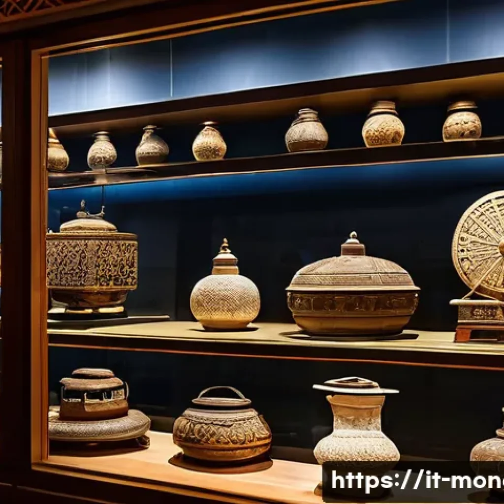 몽골의 주요 문화 센터 - A detailed interior scene of the National Museum of Mongolia in Ulaanbaatar, showcasing ancient noma...