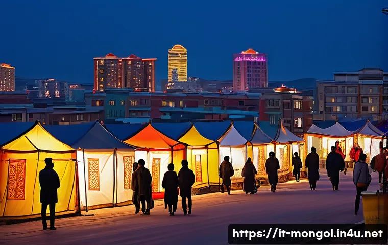 몽골의 유명 작가 - A vibrant urban Mongolian street scene at dusk, showcasing young people from diverse backgrounds eng...