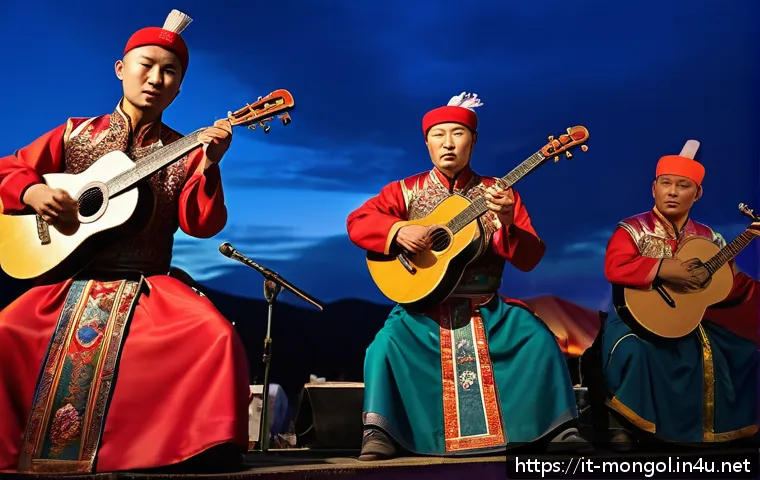 몽골 유명 연예인 - A dynamic live concert scene featuring The Hu, a Mongolian band blending traditional folk instrument...