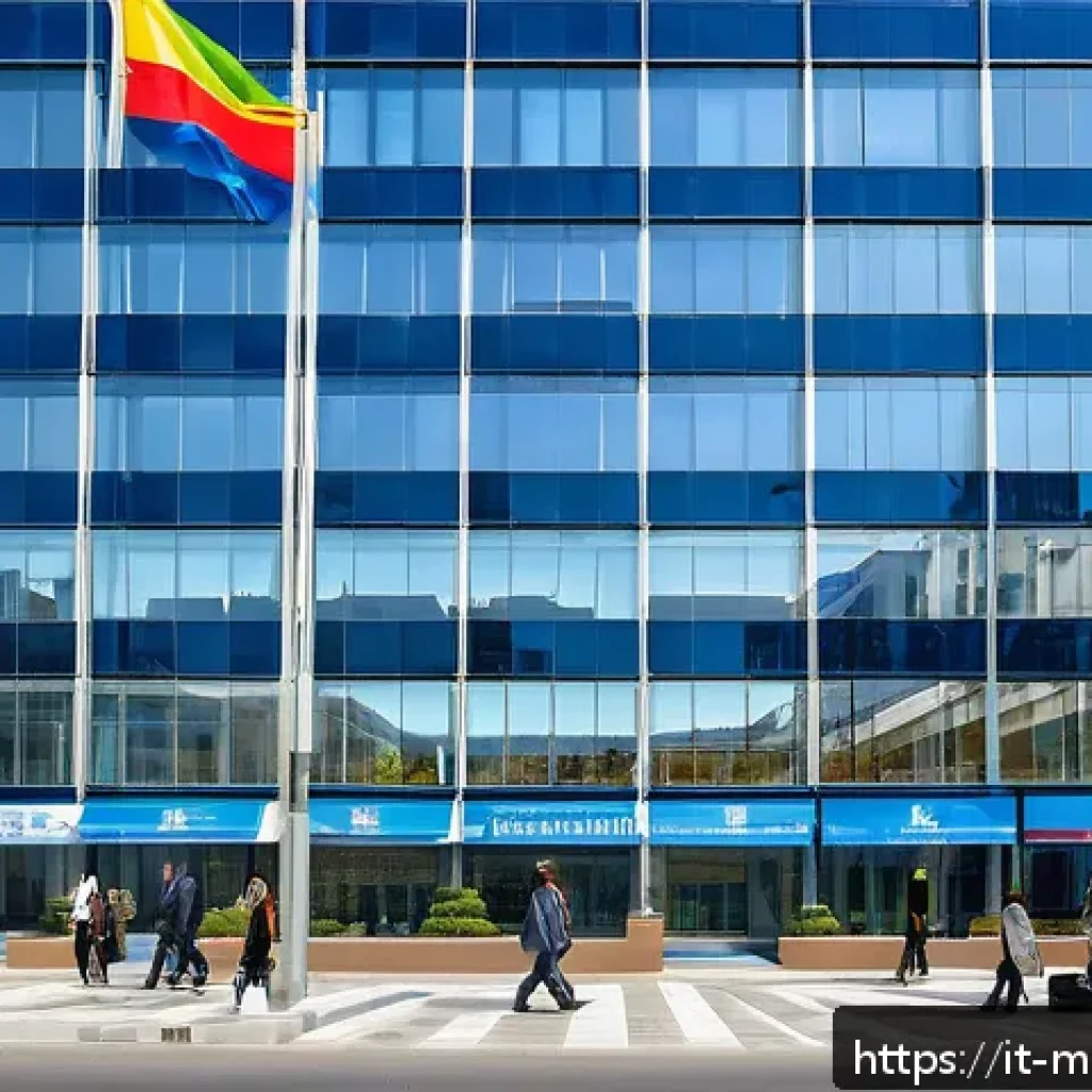 몽골에서의 사업 기회 - A bustling business district in Ulaanbaatar, Mongolia, showcasing modern office buildings with glass...
