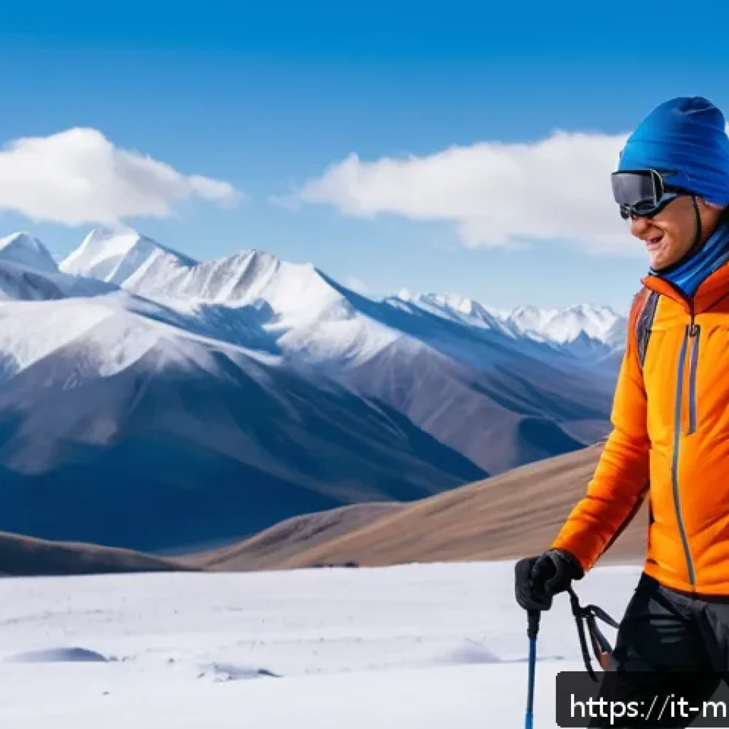 몽골 겨울 의복 준비 - A detailed outdoor winter scene in Mongolia featuring a hiker dressed in layered clothing designed f...