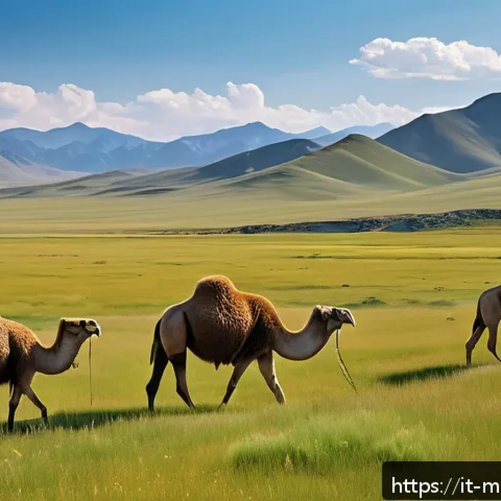 몽골의 자생 식물 - A detailed, realistic landscape of the Mongolian steppe during late spring, showcasing a vast expans...