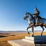 Home 19 몽골 칭기즈칸 동상 방문 - A majestic 40-meter tall stainless steel statue of Genghis Khan mounted on a powerful horse, set aga...