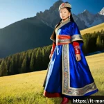 몽골 전통 의복 - Photorealistic full-length portrait of a Mongolian woman wearing an elegant traditional deel with a ...