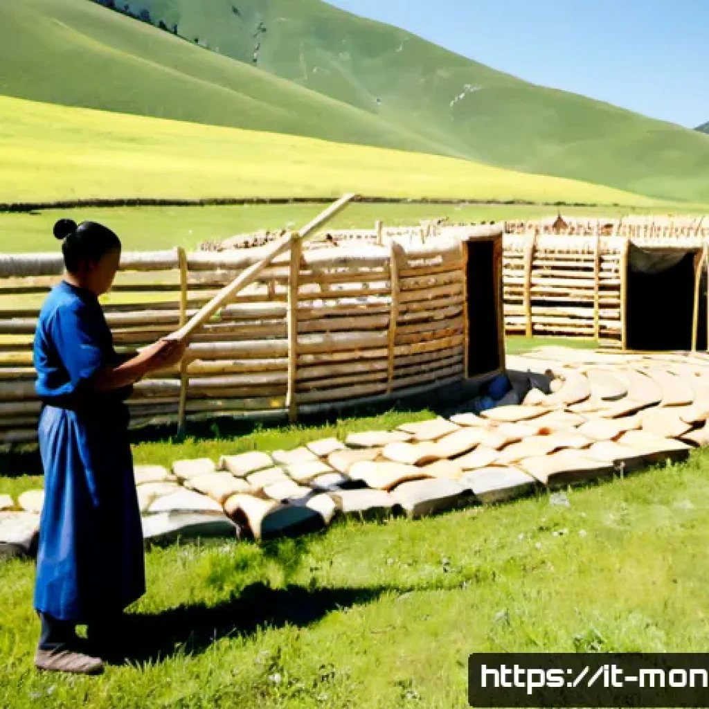 몽골 게르 설치 방법 - Photorealistic documentary scene of a Mongolian ger being assembled on a sunlit meadow in the Italia...